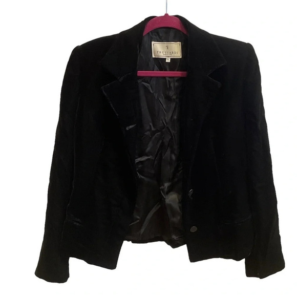 Vintage Trussardi Black Velour Blazer Jacket Closet Staple Classic - Picture 1 of 10